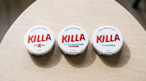 KILLA Nicotine Pouches France — Full Range Guide — pouch cans compared side by side at DarePouch