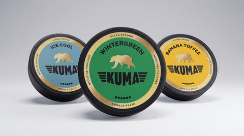 KUMA Ultra Strong nicotine pouches: Wintergreen, Ice Cool and Banana Toffee cans