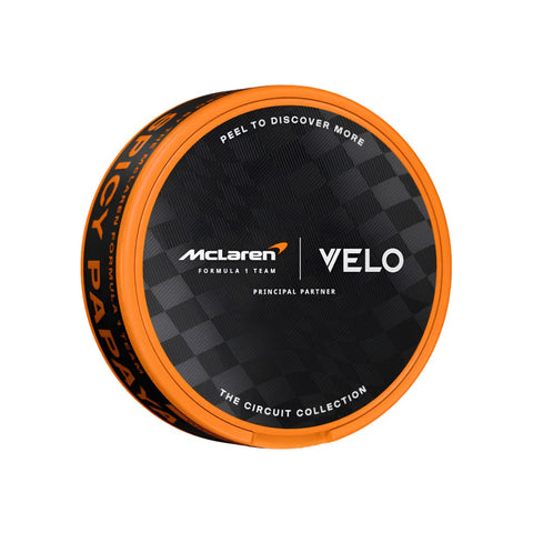 VELO McLaren Spicy Papaya slim nicotine pouches can